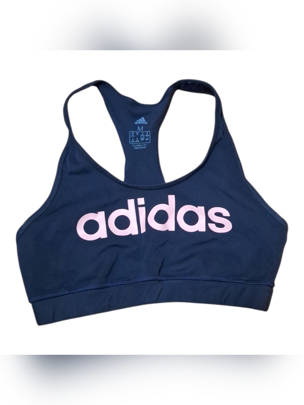 adidas Navy Sports Bra with Pink Logo Size Medium